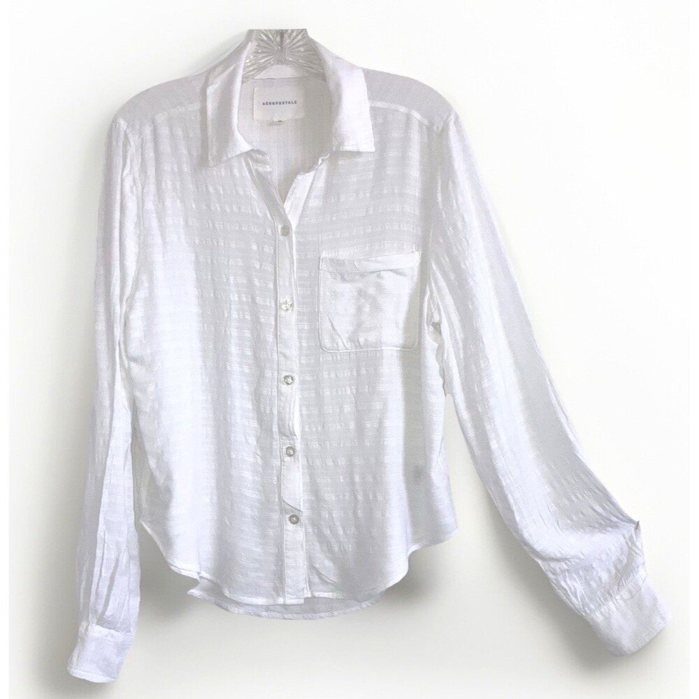 AEROPOSTALE sz M Solid White Long Sleeve Shirt Breathable